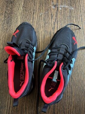 Puma Kids Black Sneakers with Pink Lining and Red Logo